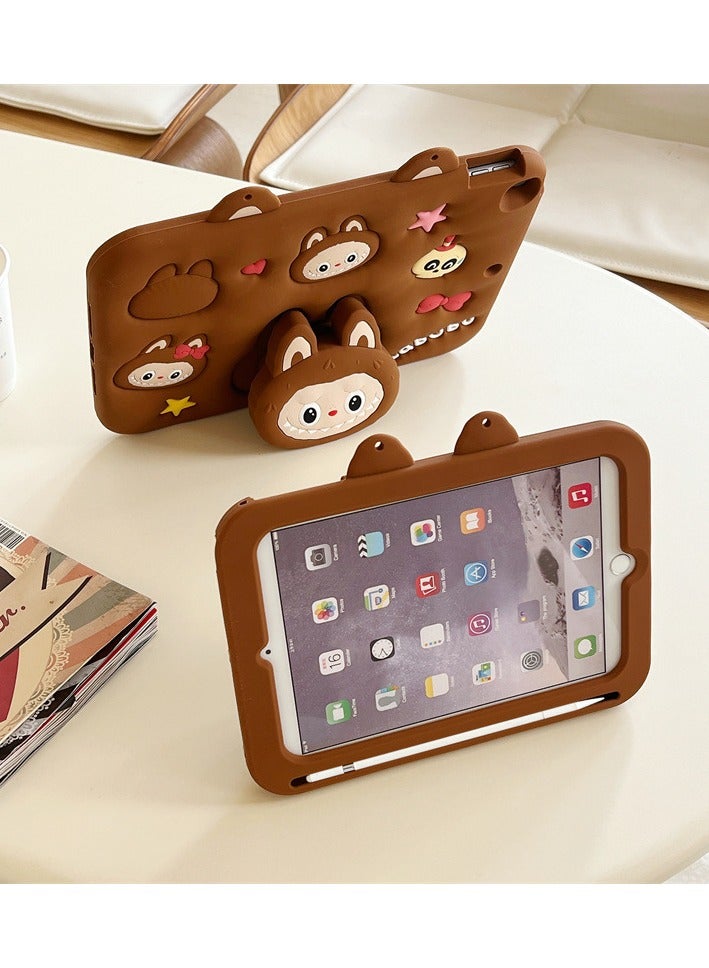 Compatible with iPad 10 2022/A16 11th 2025- Cute Cartoon Silicone Case with Labubu Pattern | 360° Rotating Stand | Full-Body Protective Cover - Image 3