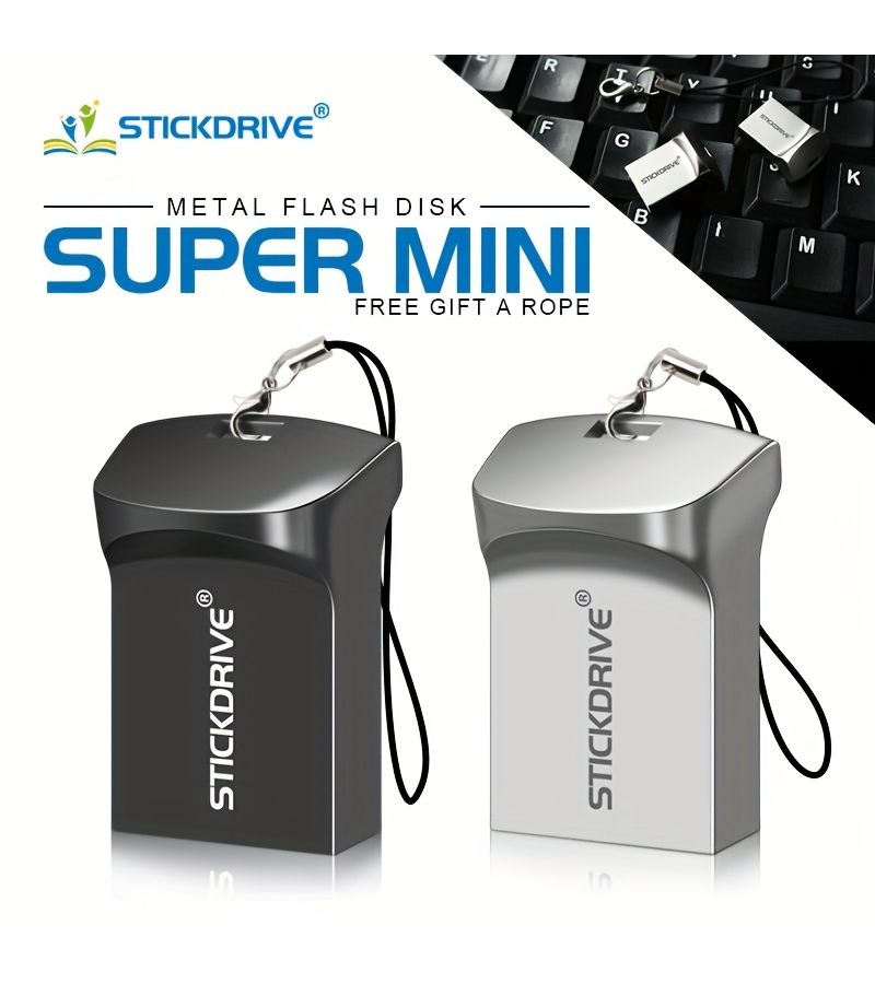 USB 2.0 فلاش درايف سعة 128 جيجابايت، فضي معدني، مع حبل سحب قابل للطي، تخزين مضغوط - Image 2