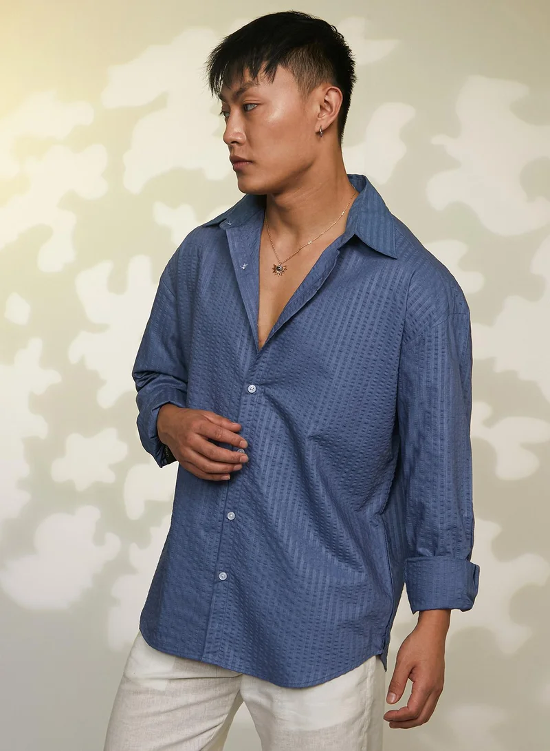 CAHOOT  Men's Lapis Blue Candy-Textured Shirt for Men | Best Price UAE