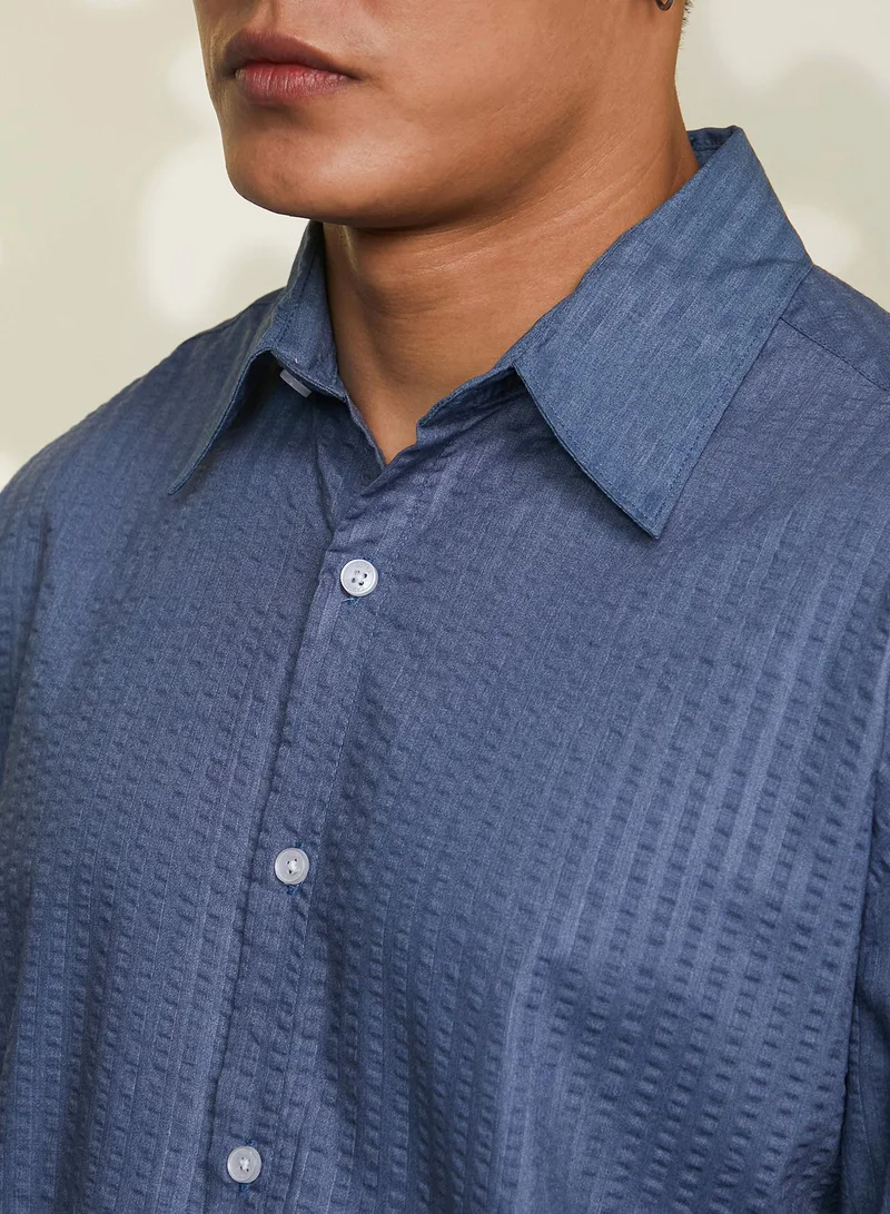CAHOOT  Men's Lapis Blue Candy-Textured Shirt for Men | Best Price UAE