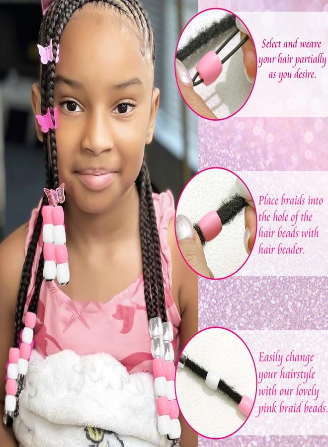 VENOFEN 48PCS Pink Hair Beads Dreadlock Beads for Hair White Braid Bead Clear Pony Beads for Kids Girls Jewelry Making Hair Accessories - Image 5