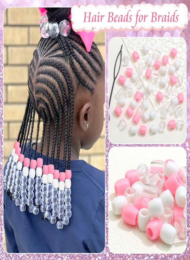 VENOFEN 48PCS Pink Hair Beads Dreadlock Beads for Hair White Braid Bead Clear Pony Beads for Kids Girls Jewelry Making Hair Accessories - Image 3