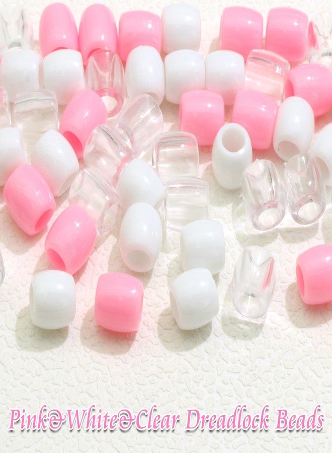 VENOFEN 48PCS Pink Hair Beads Dreadlock Beads for Hair White Braid Bead Clear Pony Beads for Kids Girls Jewelry Making Hair Accessories - Image 2