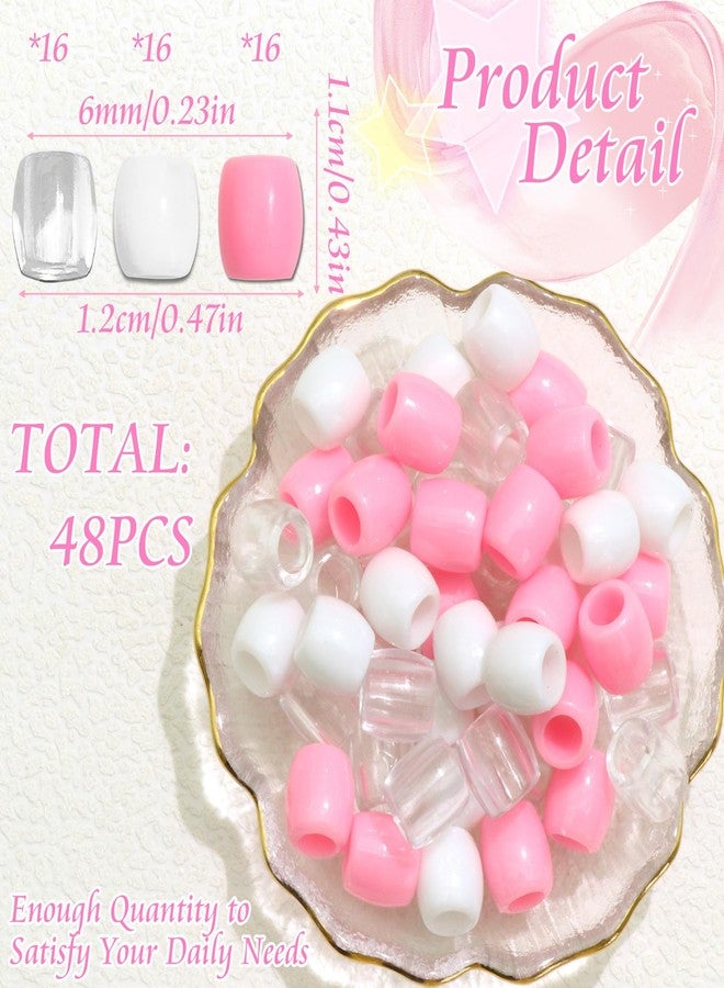 VENOFEN 48PCS Pink Hair Beads Dreadlock Beads for Hair White Braid Bead Clear Pony Beads for Kids Girls Jewelry Making Hair Accessories - Image 4