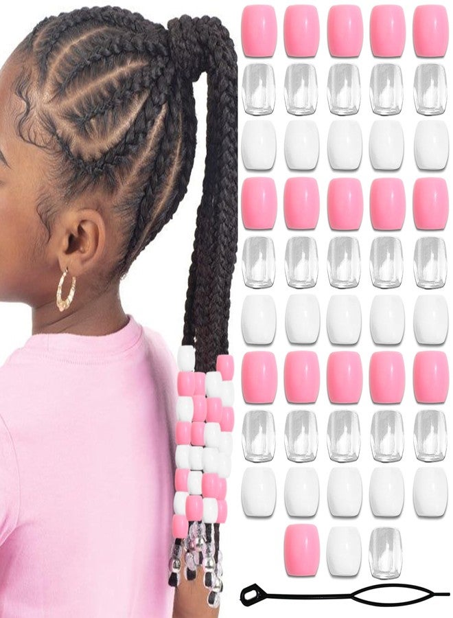 VENOFEN 48PCS Pink Hair Beads Dreadlock Beads for Hair White Braid Bead Clear Pony Beads for Kids Girls Jewelry Making Hair Accessories - Image 1