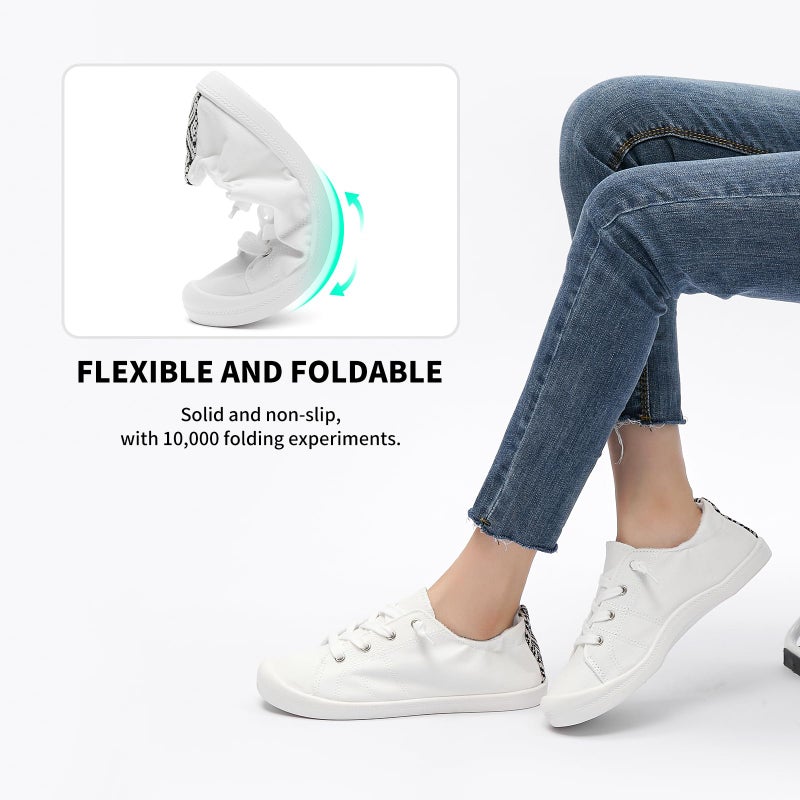 BENPAO Womens Canvas Slip On Shoes White Fashion Sneakers Loafers Shoes for Women(White, US9) - Image 5