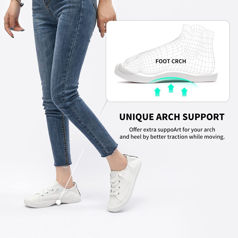 BENPAO Womens Canvas Slip On Shoes White Fashion Sneakers Loafers Shoes for Women(White, US9) - Image 3