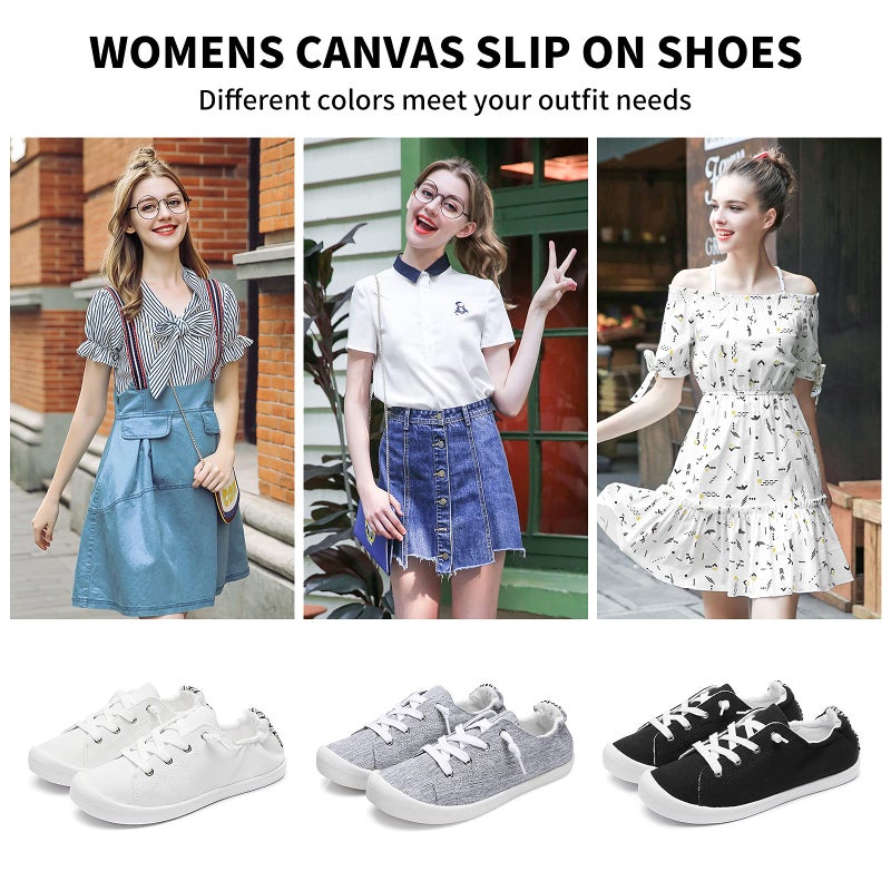 BENPAO Womens Canvas Slip On Shoes White Fashion Sneakers Loafers Shoes for Women(White, US9) - Image 2