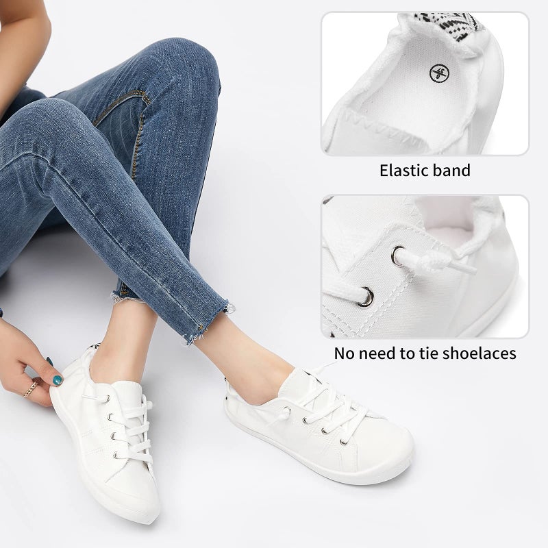 BENPAO Womens Canvas Slip On Shoes White Fashion Sneakers Loafers Shoes for Women(White, US9) - Image 4