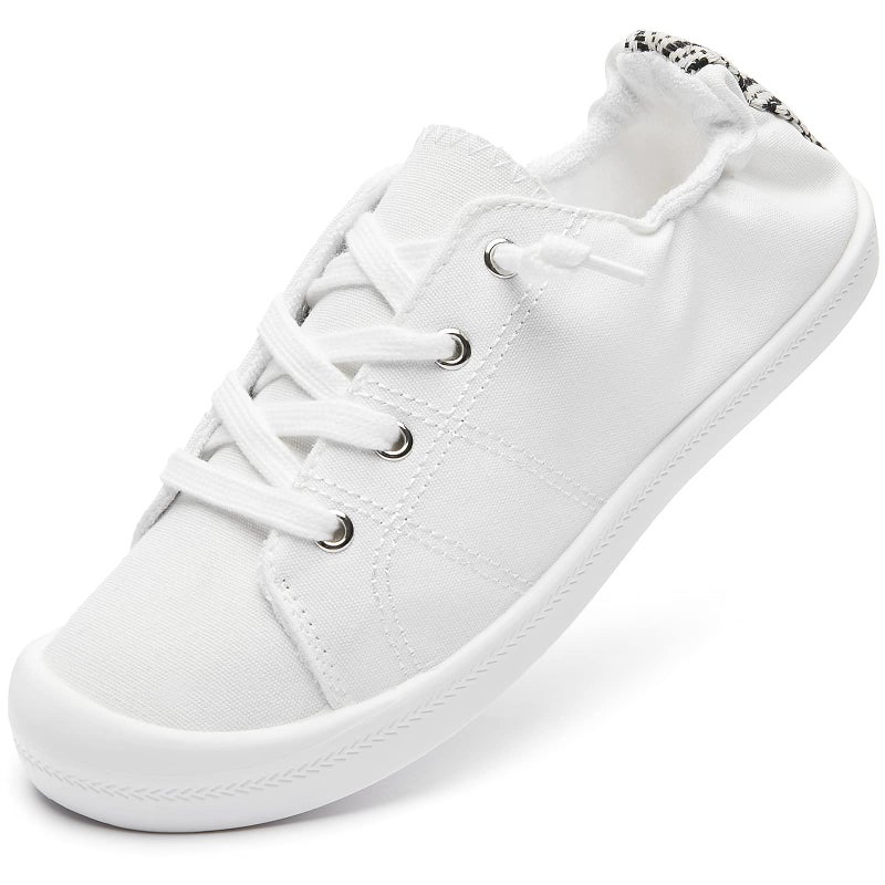 BENPAO Womens Canvas Slip On Shoes White Fashion Sneakers Loafers Shoes for Women(White, US9) - Image 1