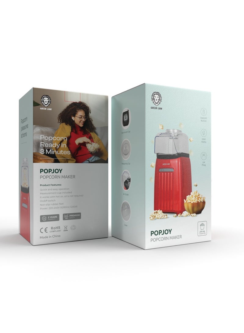 GREEN LION PopJoy Pop Corn Maker with 270 ML Capacity & Measurement cup included / It works with hot air, oil is not required / Quick and easy operation- Red - Image 2