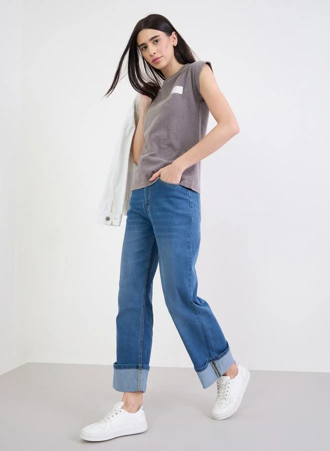 Styli Turn-Up Hem Straight Leg Jeans