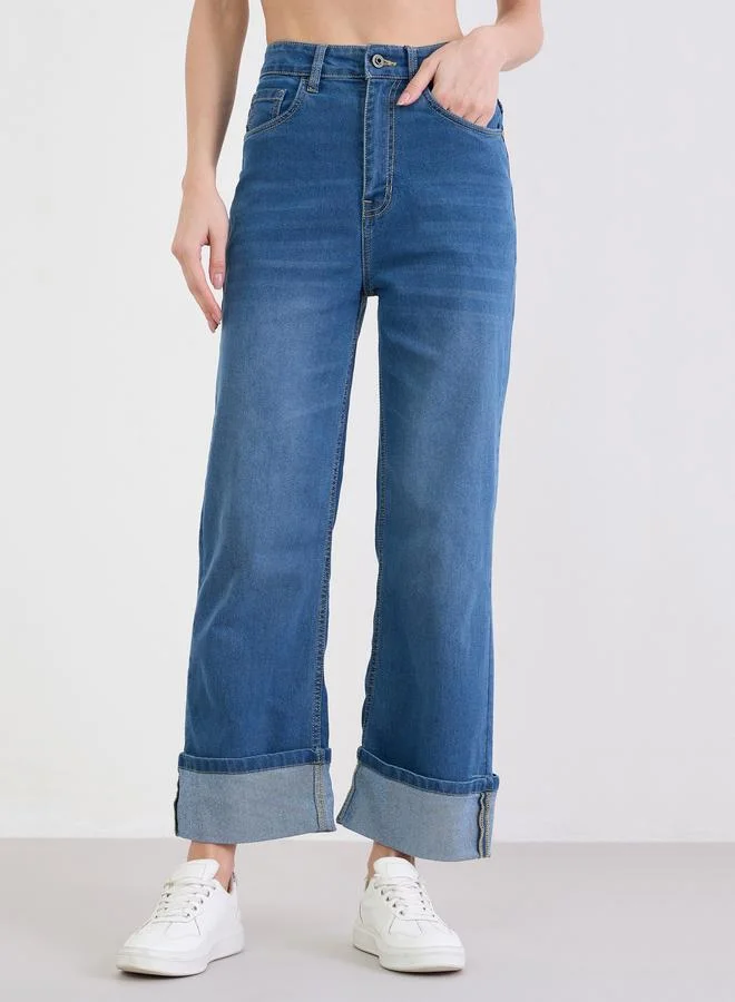Styli Turn-Up Hem Straight Leg Jeans