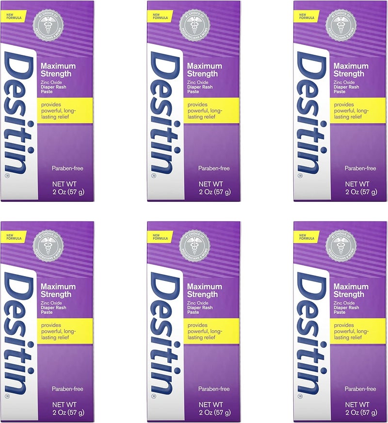 Desitin كريم ديسيتين لعلاج طفح الحفاض للأطفال بقوة قصوى مع 40 زنك أكسيد لعلاج وتخفيف ومنع الحساسية خالي من الفثالات والبارابين حجم السفر 2 أونصة عبوة من 6 - Image 1