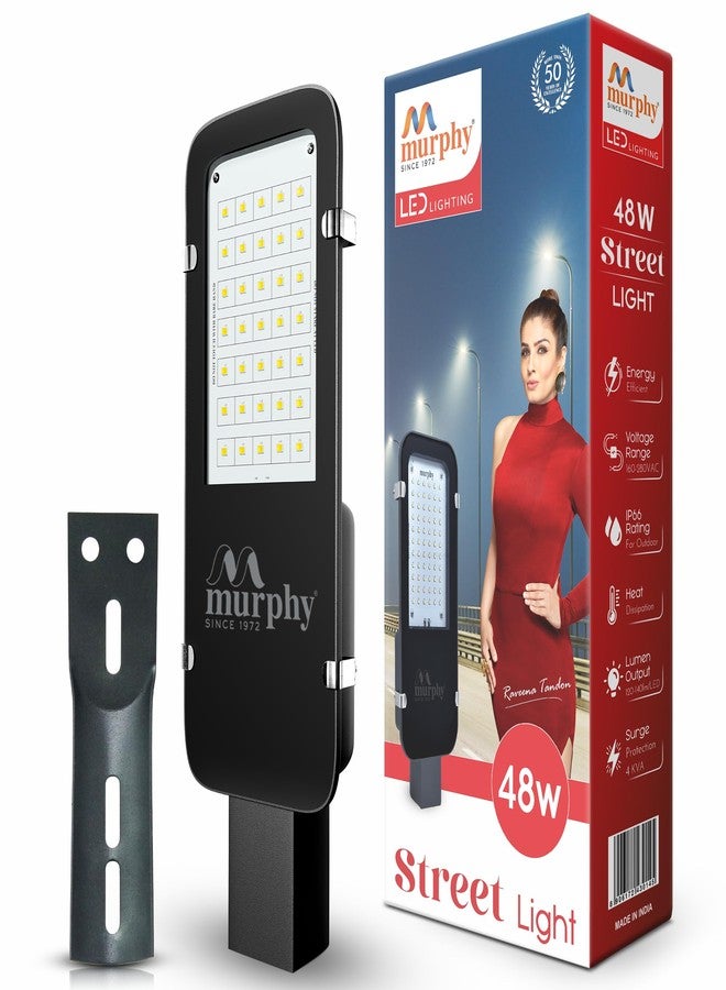 Murphy Aluminium Electric-Corded Led 48 Watts Ip-65 Bis Approved Waterproof Rectangular Outdoor Street Light, Cool White, Pack Of 1 - Image 1
