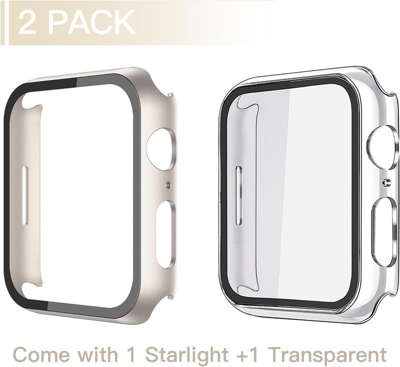 Misxi 2 Pack Hard PC Case with Tempered Glass Screen Protector Compatible with Apple Watch SE 3 (2025) SE 2 SE Series 6 Series 5 Series 4 44mm, Anti-Drop Lightweight Cover for iWatch, 1 Starlight + 1 - Image 2