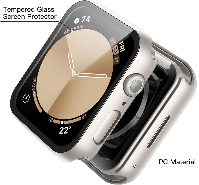 Misxi 2 Pack Hard PC Case with Tempered Glass Screen Protector Compatible with Apple Watch SE 3 (2025) SE 2 SE Series 6 Series 5 Series 4 44mm, Anti-Drop Lightweight Cover for iWatch, 1 Starlight + 1 - Image 4