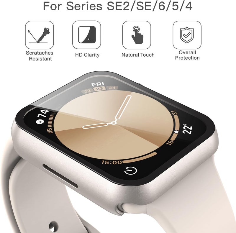 Misxi 2 Pack Hard PC Case with Tempered Glass Screen Protector Compatible with Apple Watch SE 3 (2025) SE 2 SE Series 6 Series 5 Series 4 44mm, Anti-Drop Lightweight Cover for iWatch, 1 Starlight + 1 - Image 3