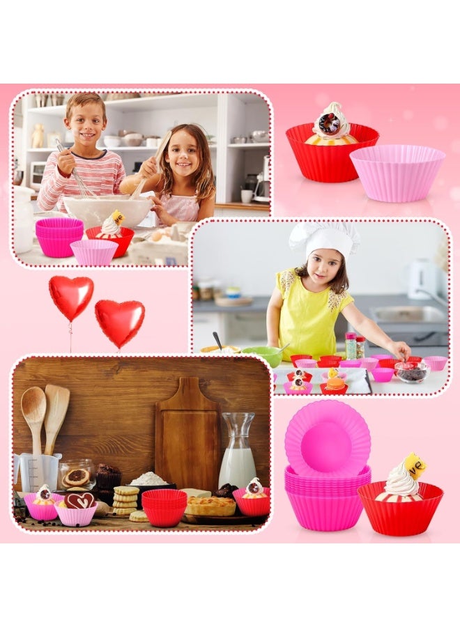 مجموعة من 24 قالب كب كيك سيليكون - مجموعة قوالب كب كيك سيليكون غير لاصقة، قوالب كب كيك سميكة ومتينة - مثالية للحفلات وعيد الميلاد ولوازم المخابز، متعددة الألوان - Image 4