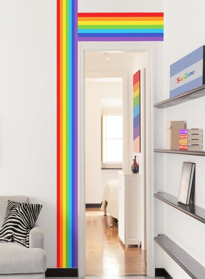 Supzone Large Rainbow Wall Decals Corner Line Floor Sticker Colorful Bold Rainbow Wall Border Stickers Peel and Stick Vinyl Wall Art Decor for Children Kids Bedroom Playroom Livingroom Home Decor - Image 1