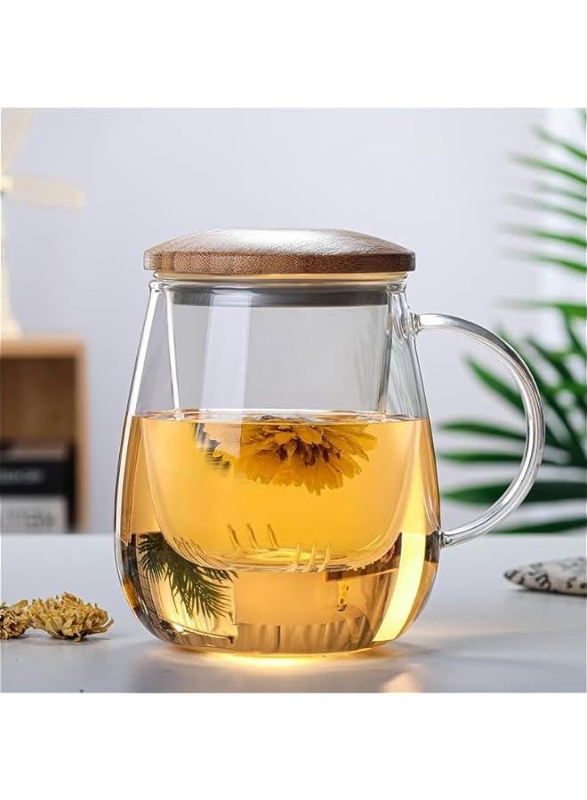12oz/360ml Glass Tea Cup with Removable Tea Infuser Basket and Bamboo Lid,Clear Filtrating Tea-for-One Steeping Mug,Thickened Glass Teacup for Loose Leaf Tea  - Image 1