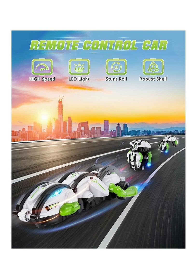 Raxoom Remote Control Car - RC Cars 360° Roll Stunt Snake Car Toys with LED Lights for Boys Age 8-12 Included 2 Batteries Indoor Outdoor Birthday Gift for Kids Teen Boy 6 8 12+ Year Old (White)  - Image 2