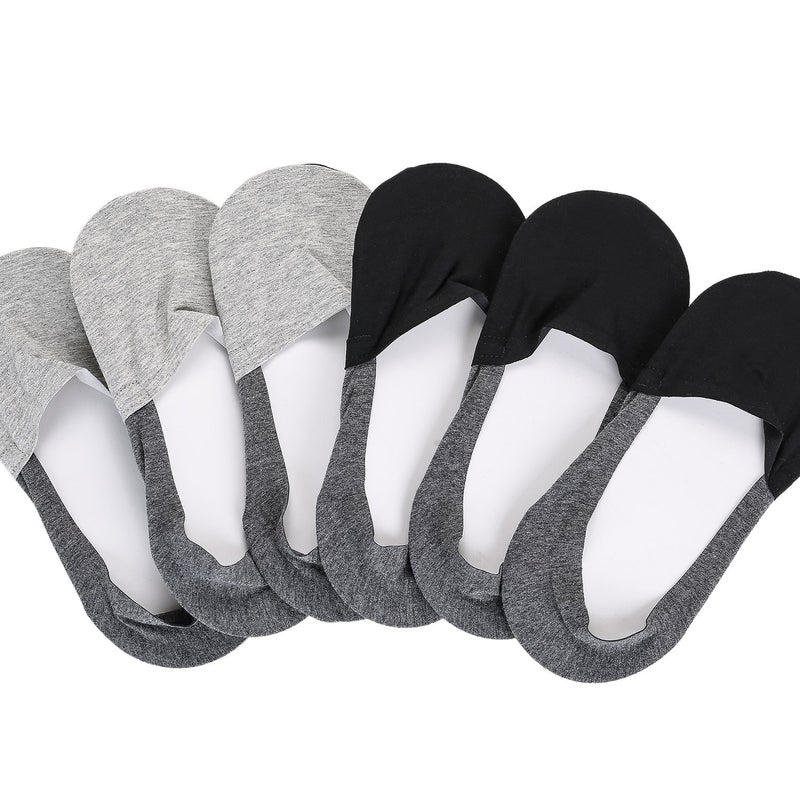 Joulli Casual No Show Liners Socks For Men 6 pack Non Slip Boat Socks,Black Gray,light Gray,Small - Image 5