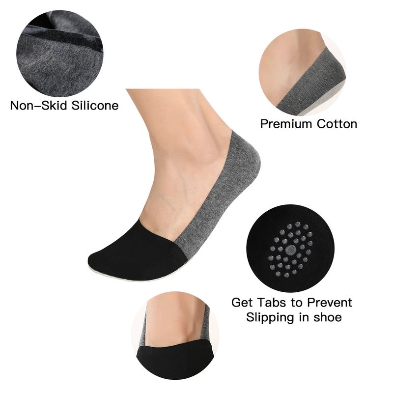 Joulli Casual No Show Liners Socks For Men 6 pack Non Slip Boat Socks,Black Gray,light Gray,Small - Image 2
