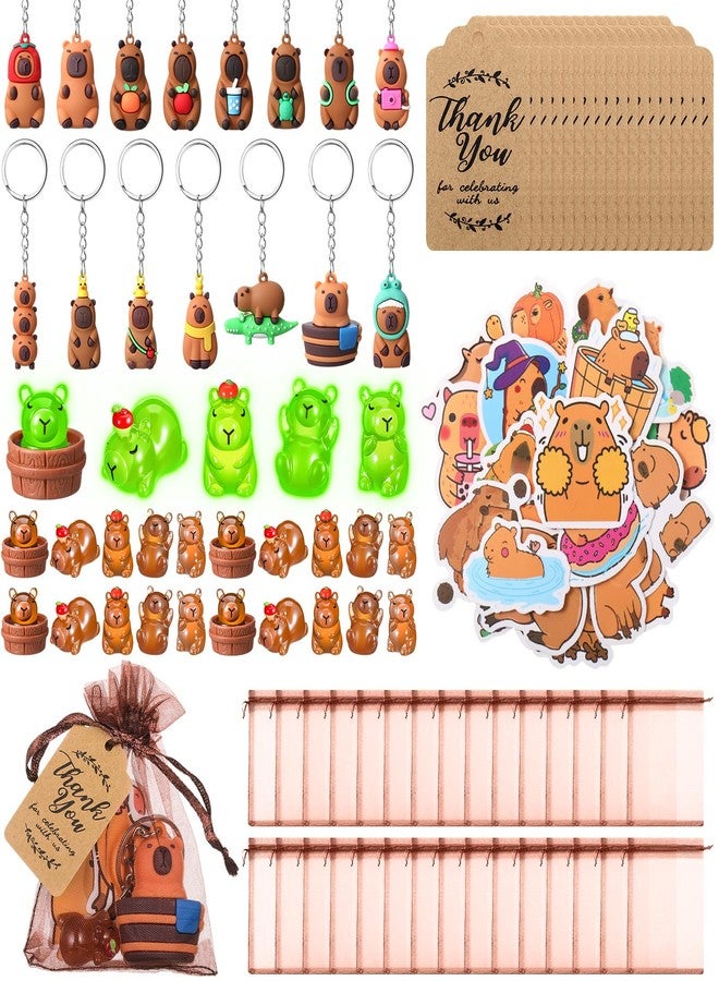 Nosiny 212 Pcs Capybara Gifts Christmas Cute Animal Set Include Capybara 3D Keychains, Luminous Resin Figures, Stickers Goodie Bag Fillers Xmas Stocking Stuffer for School Friend Holiday Party Favors - Image 1