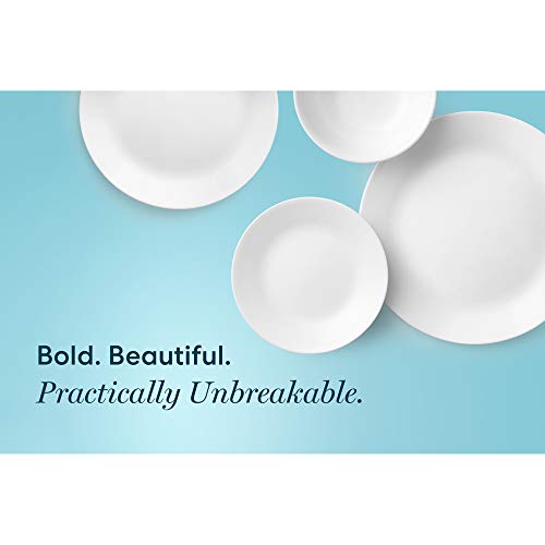 Corelle مجموعة كوريل فيتريل 38 قطعة لخدمة مائدة لـ 12 شخص، أطباق مستديرة وأوعية خفيفة الوزن بطبقة ثلاثية من الزجاج المقاوم للتشقق والتلف، لون أبيض شتوي فائق البرودة - Image 4