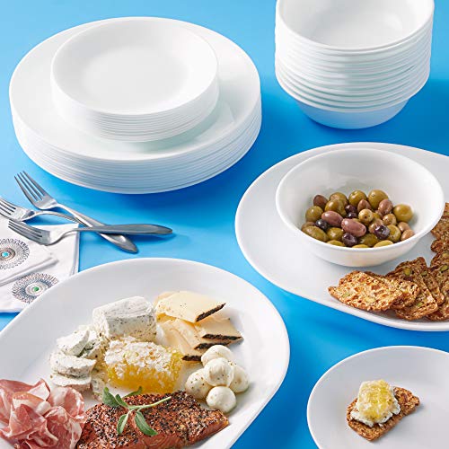 Corelle مجموعة كوريل فيتريل 38 قطعة لخدمة مائدة لـ 12 شخص، أطباق مستديرة وأوعية خفيفة الوزن بطبقة ثلاثية من الزجاج المقاوم للتشقق والتلف، لون أبيض شتوي فائق البرودة - Image 2