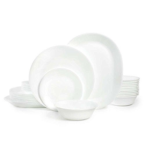 Corelle مجموعة كوريل فيتريل 38 قطعة لخدمة مائدة لـ 12 شخص، أطباق مستديرة وأوعية خفيفة الوزن بطبقة ثلاثية من الزجاج المقاوم للتشقق والتلف، لون أبيض شتوي فائق البرودة - Image 1