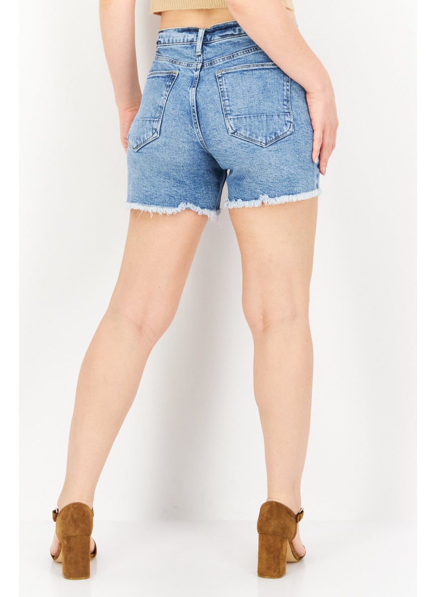 Earnest Sewn Women Washed Denim Shorts, Blue  - Image 2