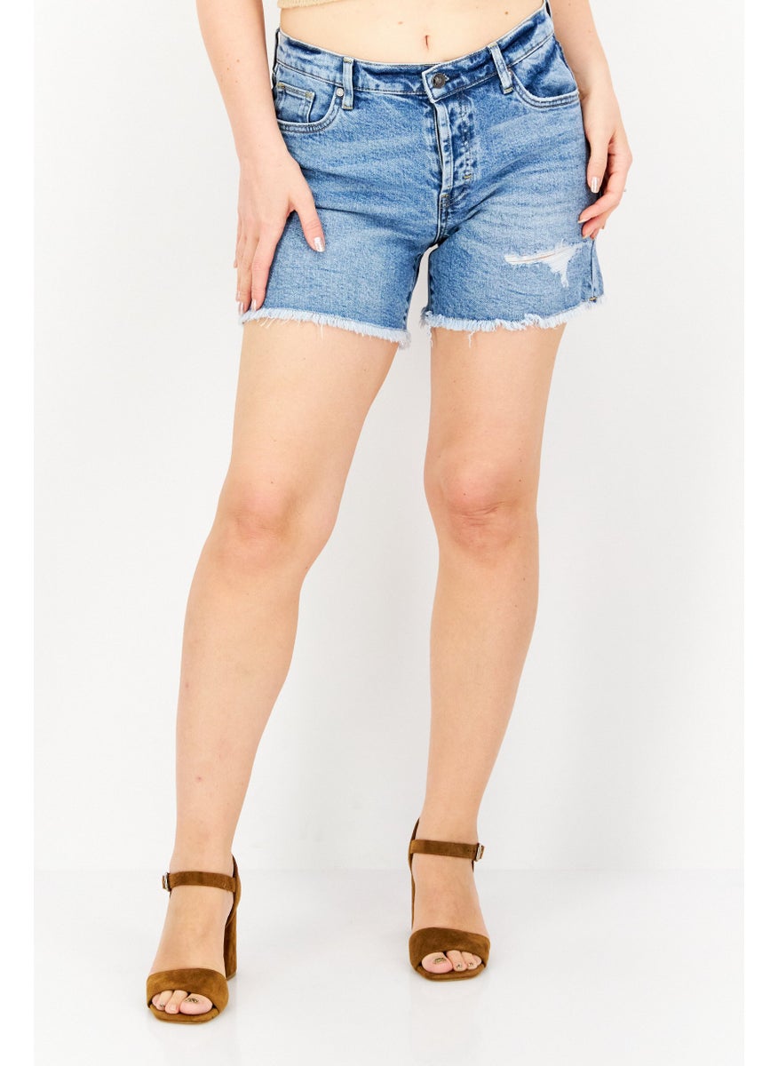 Earnest Sewn Women Washed Denim Shorts, Blue  - Image 1
