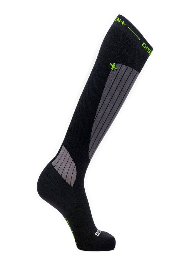 DISSENT GFX Compression DL High-Performance Low-Profile Padded Warm Over The Calf All-Day Merino Wool Ski Socks, Black/Gray, Medium - Image 3