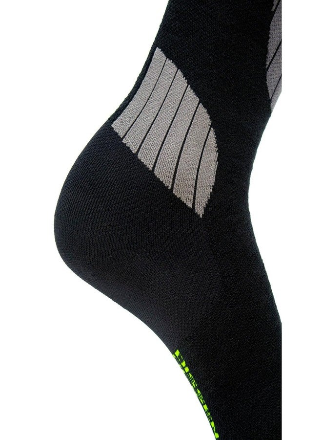 DISSENT GFX Compression DL High-Performance Low-Profile Padded Warm Over The Calf All-Day Merino Wool Ski Socks, Black/Gray, Medium - Image 2
