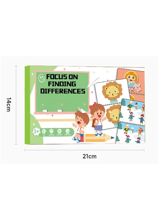 64 pages Montessori educational games， Focus Training Game Where You Find The Differences in Pictures,Spot the Difference Activity Book,2 Whiteboard Markers & 2 Erasers, 3 Difficulty Levels Brain Training Travel Toy for Kids Ages 3+ - Image 2