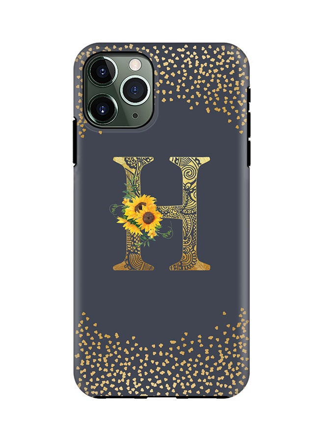 Stylizedd Monogram Tough Cover for Apple iPhone 11 Pro Case Custom Initials Letter Floral Mandala Pattern Tough Pro Dual Layer hybrid PC inner TPU protection Alphabet- H (Grey) - Image 1