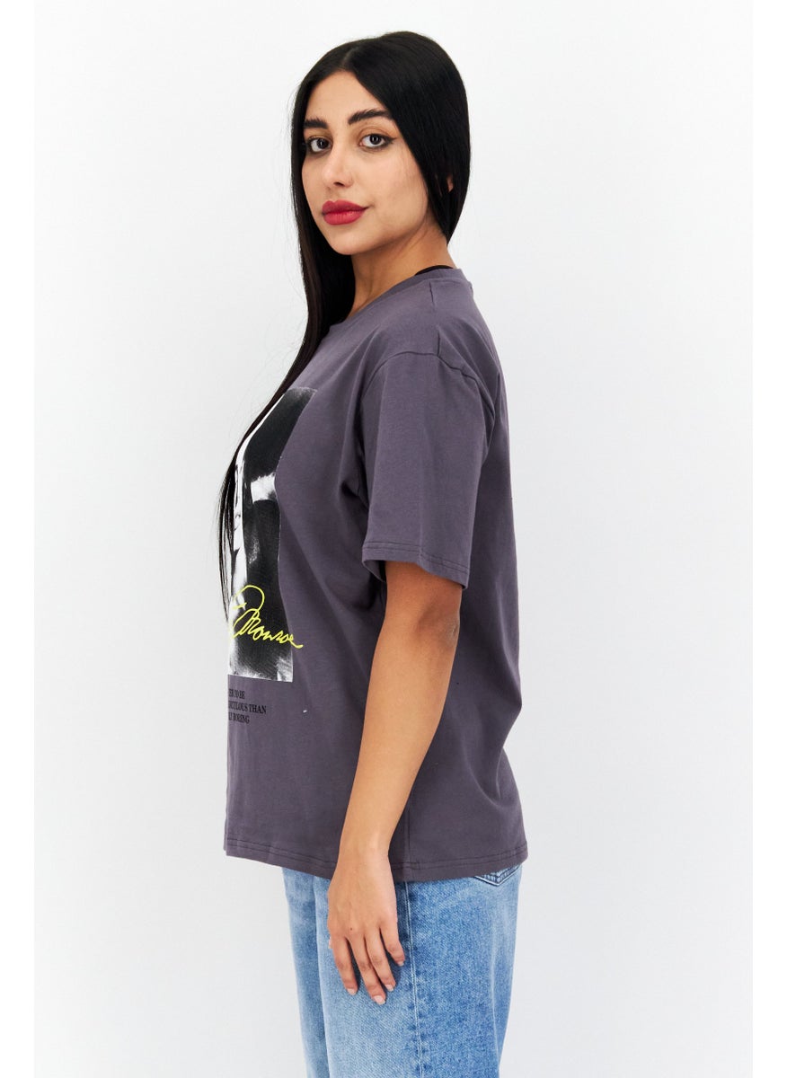 Marilyn Monroe - Women Crew Neck Short Sleeve Graphic Print T-Shirt, Grey Combo - Image 1
