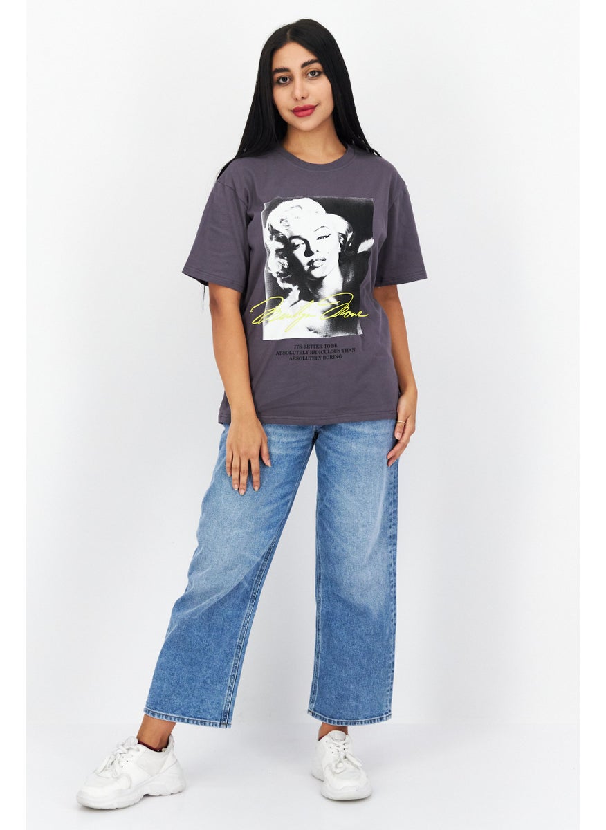 Marilyn Monroe - Women Crew Neck Short Sleeve Graphic Print T-Shirt, Grey Combo - Image 1