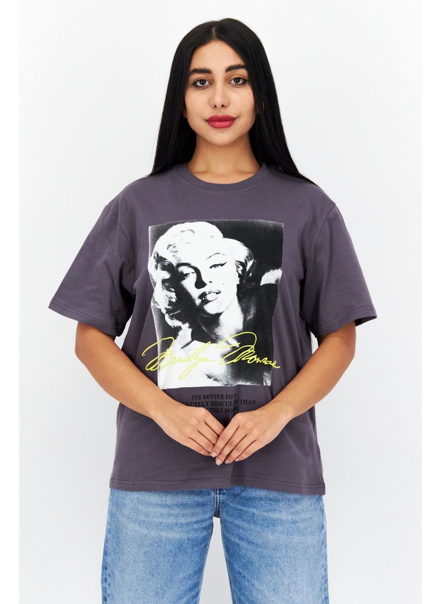 Marilyn Monroe - Women Crew Neck Short Sleeve Graphic Print T-Shirt, Grey Combo - Image 1