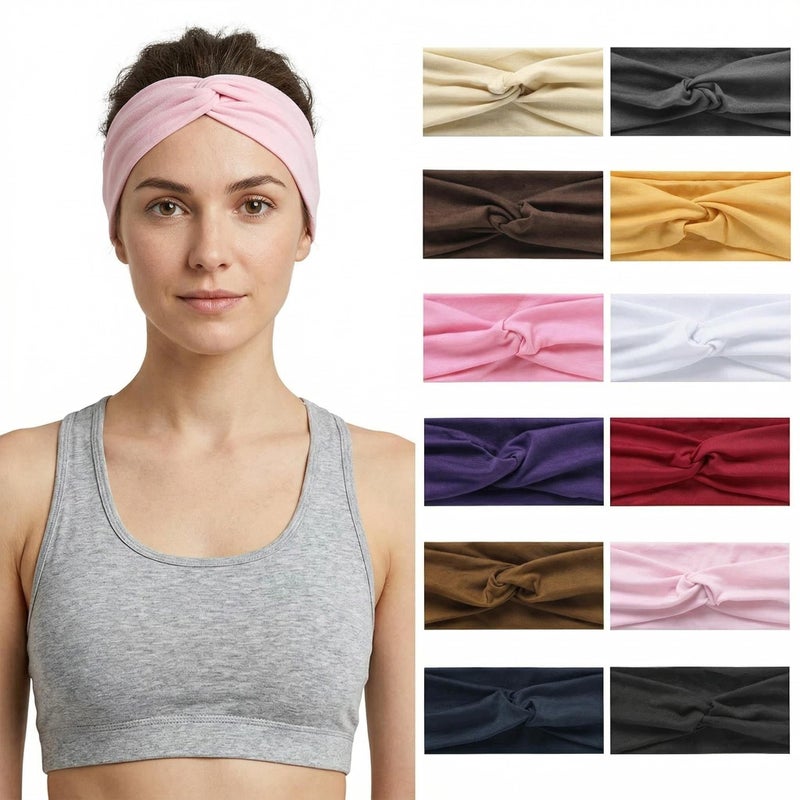 Luuao 12-Pack Stretchy Headbands for Women, Absorbent Sport Headbands with Soft Twist Knot Design, Non-Slip Yoga Workout Headbands for Daily Use, Sweat-Wicking Comfortable Hair Bands(12 Color3) - Image 1