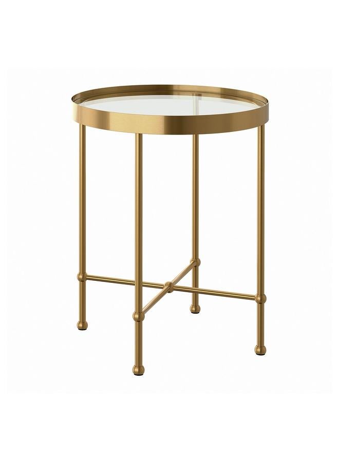 erorex Side Table, Gold Effect/Glass, 45 Cm - Image 1