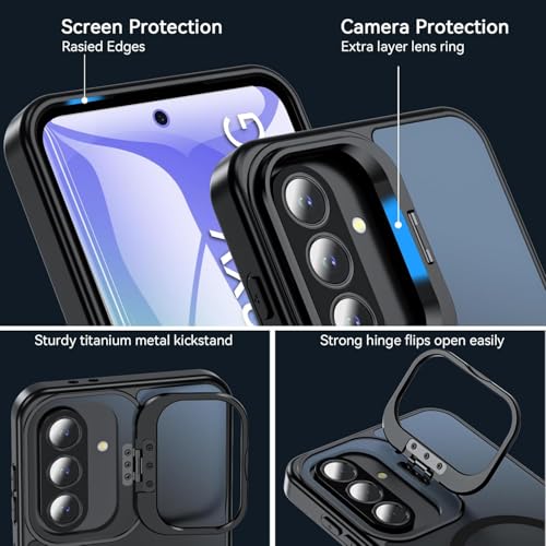 DIZORO Samsung Galaxy A56 Case Compatible with Wireless Charging, with Camera Stand, Military Grade Drop Tested,Translucent Hard Back Soft Edge Back Cover (Black) - Image 5