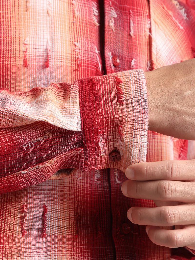 Beyoung Red Frayed Check Shirt