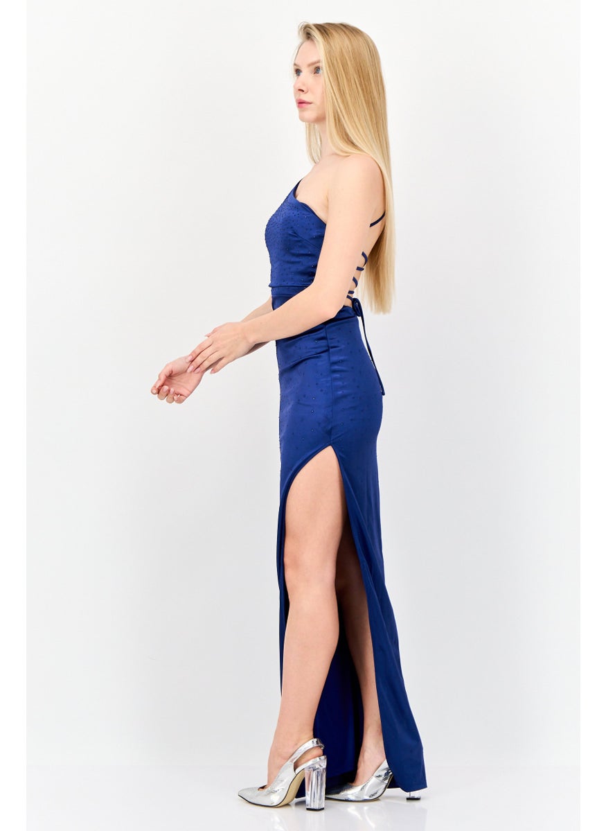 Lulus Women  Metallic Maxi Dress, Navy  - Image 2