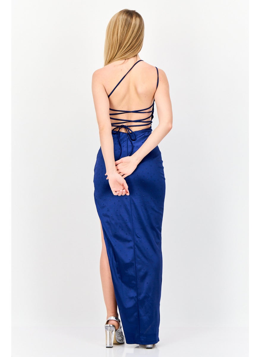Lulus Women  Metallic Maxi Dress, Navy  - Image 4