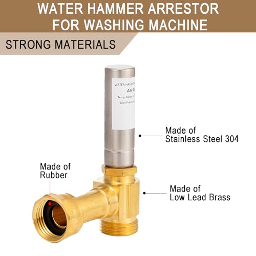 Lingmfg [2 Pieces] Lingmfg Water Hammer Arrestor For Washing Machine, 3/4 Inch Female Thread Swivel Nut x 3/4 Inch Male Thread, Brass - Image 4