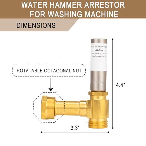 Lingmfg [2 Pieces] Lingmfg Water Hammer Arrestor For Washing Machine, 3/4 Inch Female Thread Swivel Nut x 3/4 Inch Male Thread, Brass - Image 5