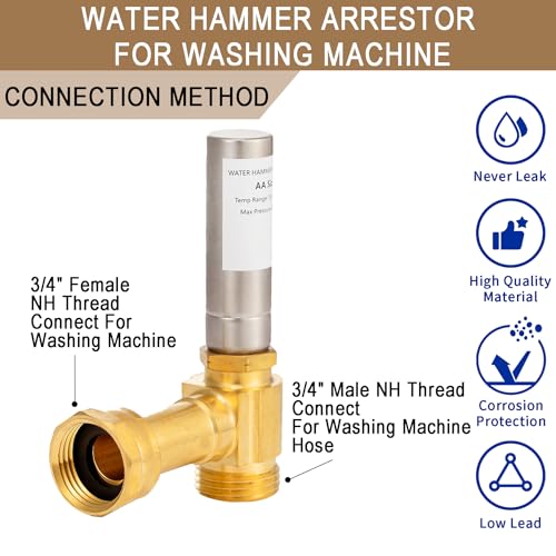 Lingmfg [2 Pieces] Lingmfg Water Hammer Arrestor For Washing Machine, 3/4 Inch Female Thread Swivel Nut x 3/4 Inch Male Thread, Brass - Image 3